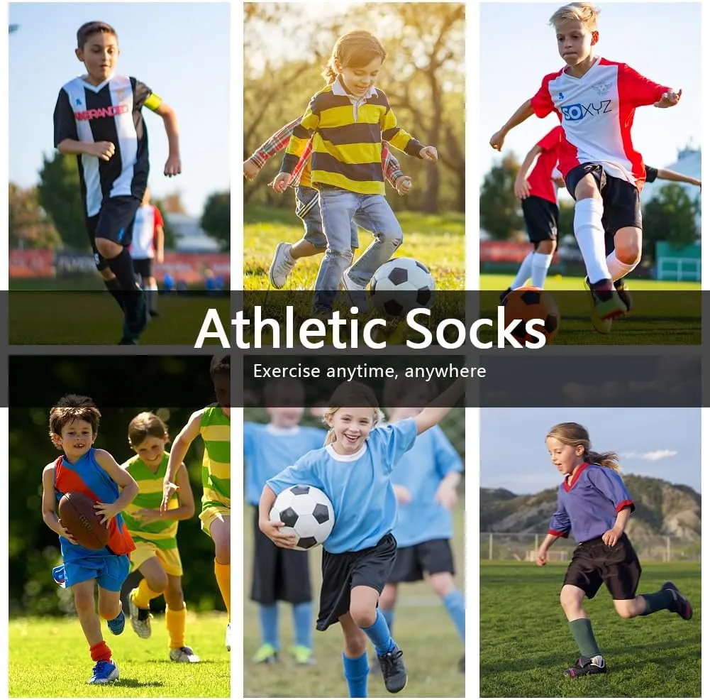 8 Pairs Kids Grip Soccer Socks, Non Slip Socks for 6-12 Years Old Kids, Anti Slip Socks for Soccer Basketball
