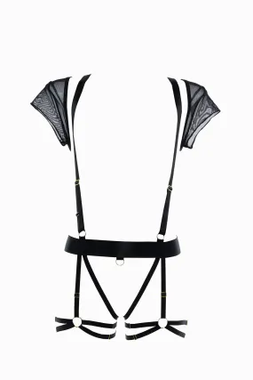 Allure Adore St. Tropez Babe Mesh Open Cup & Panty Teddy with Garter Straps Black One Size