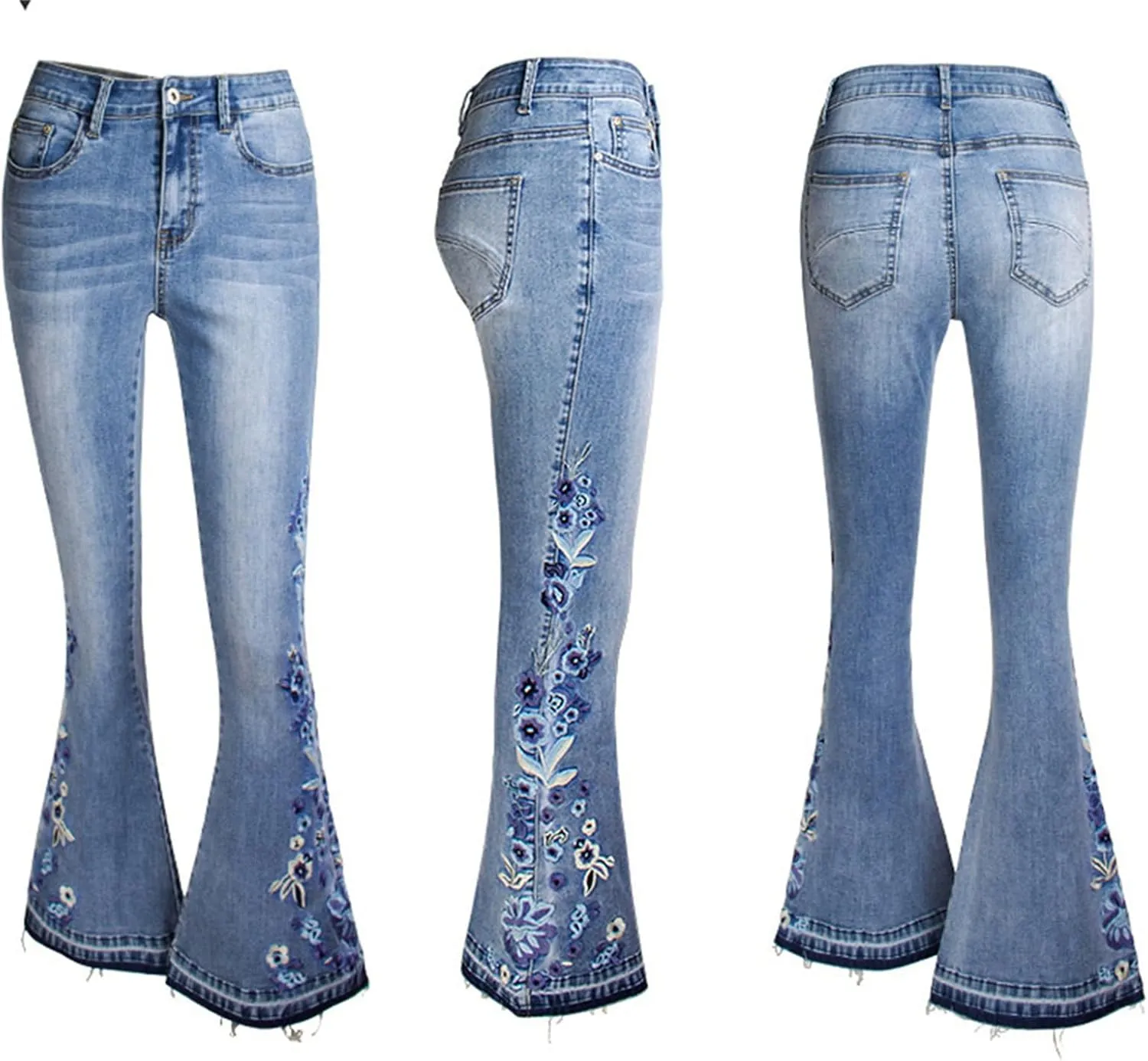 Andongnywell Women's Embroidered High Waist Skinny Fit Cropped Denim Pants Slim Fit Embroidery Jeans Trousers