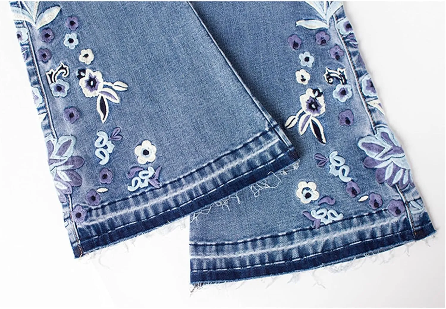 Andongnywell Women's Embroidered High Waist Skinny Fit Cropped Denim Pants Slim Fit Embroidery Jeans Trousers