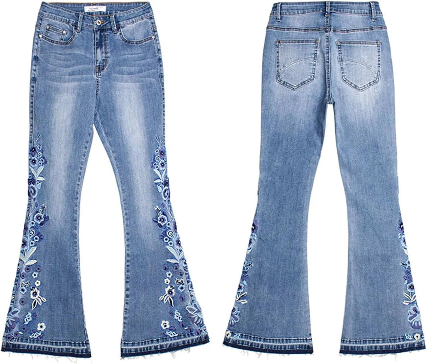 Andongnywell Women's Embroidered High Waist Skinny Fit Cropped Denim Pants Slim Fit Embroidery Jeans Trousers
