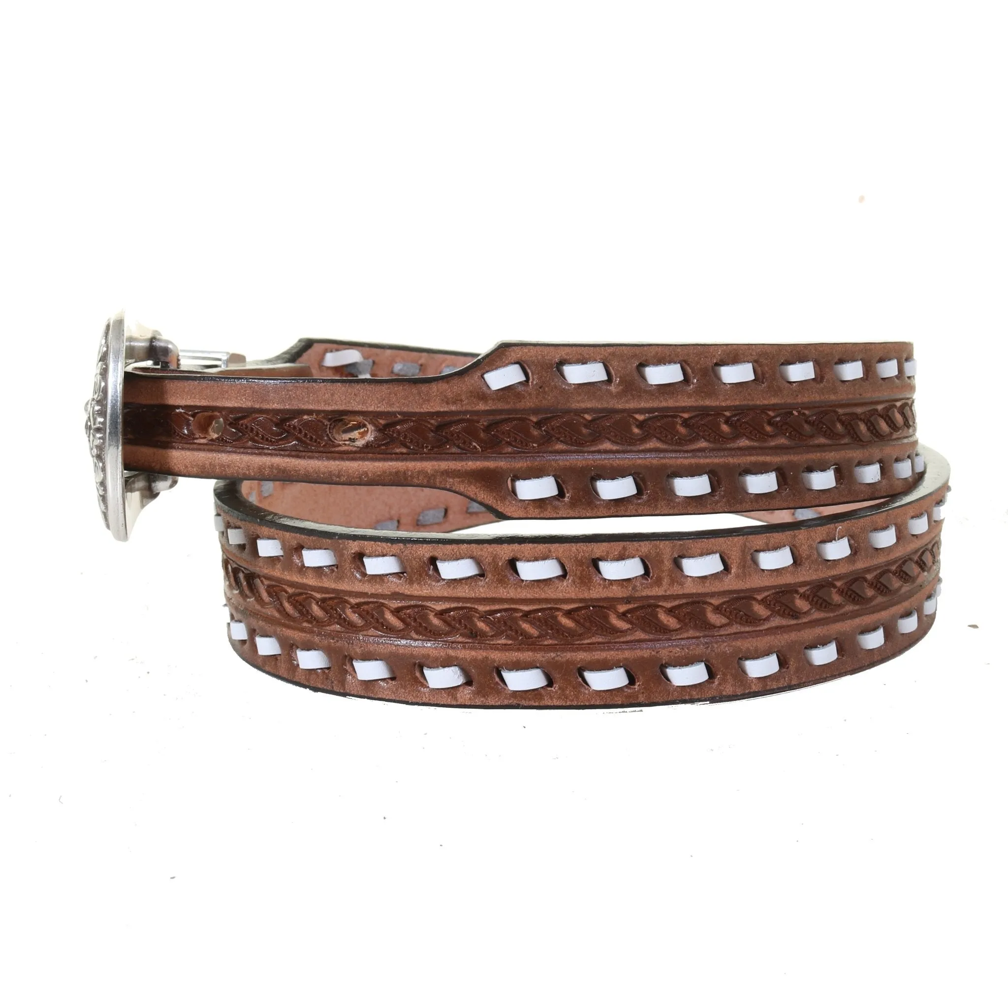 B1160 -  Pecan Vintage Tooled Narrow Belt