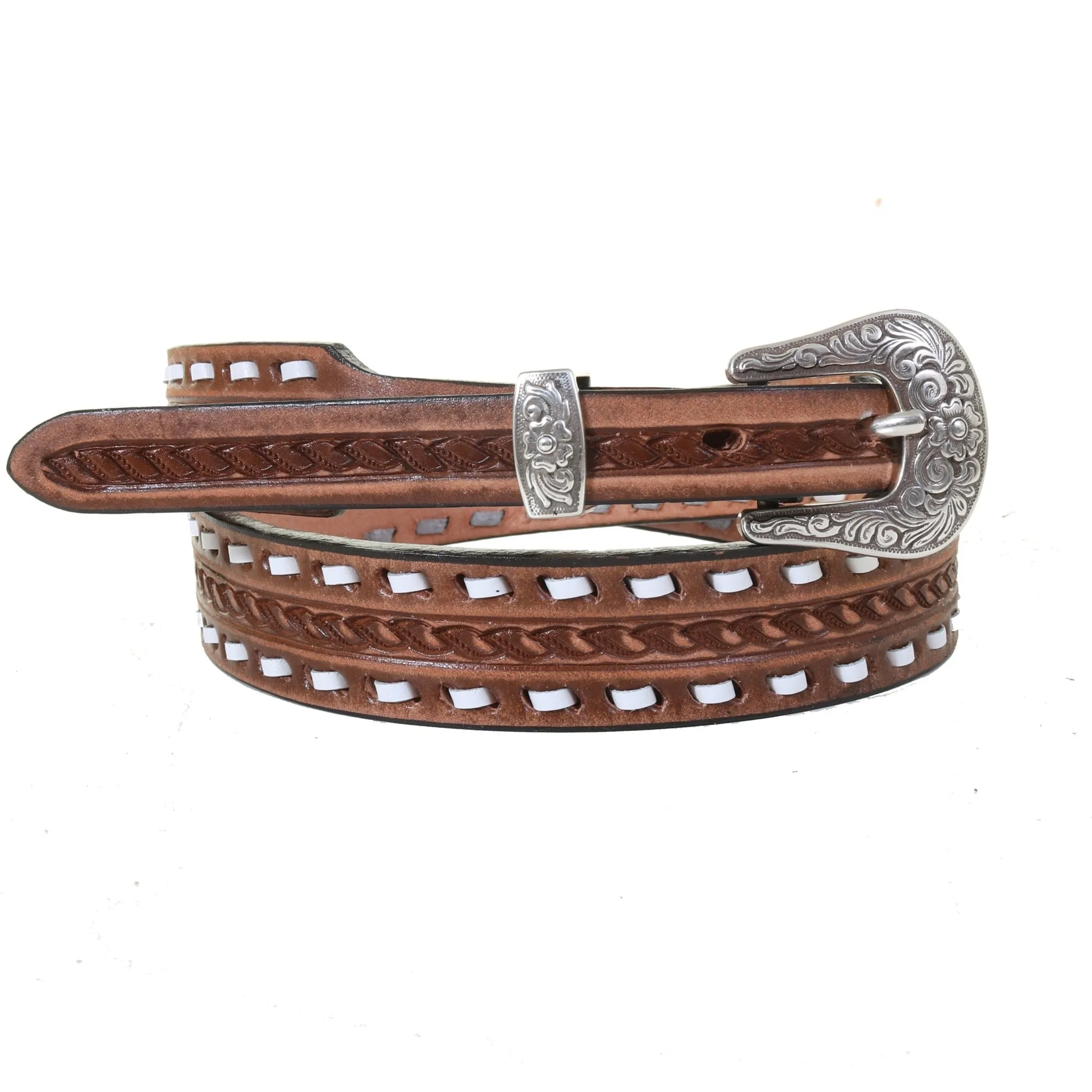 B1160 -  Pecan Vintage Tooled Narrow Belt