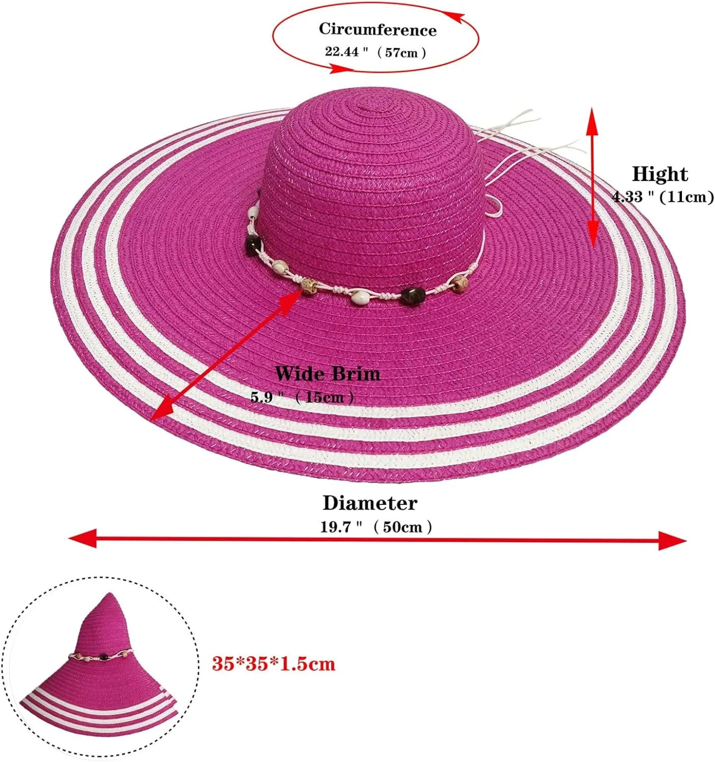 Beach Sun Straw Hats for Women, UPF 50  Floppy Wide Brim Summer Hat, Foldable Packable Roll up Fishing Hats