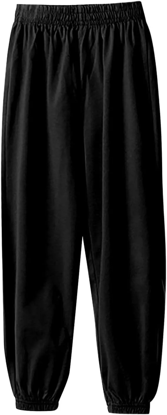 Boys Sweat Jogger Pants Solid Color Elastic Waist Casual Sweatpants Sport Active Trousers Basic Workout Tracksuit