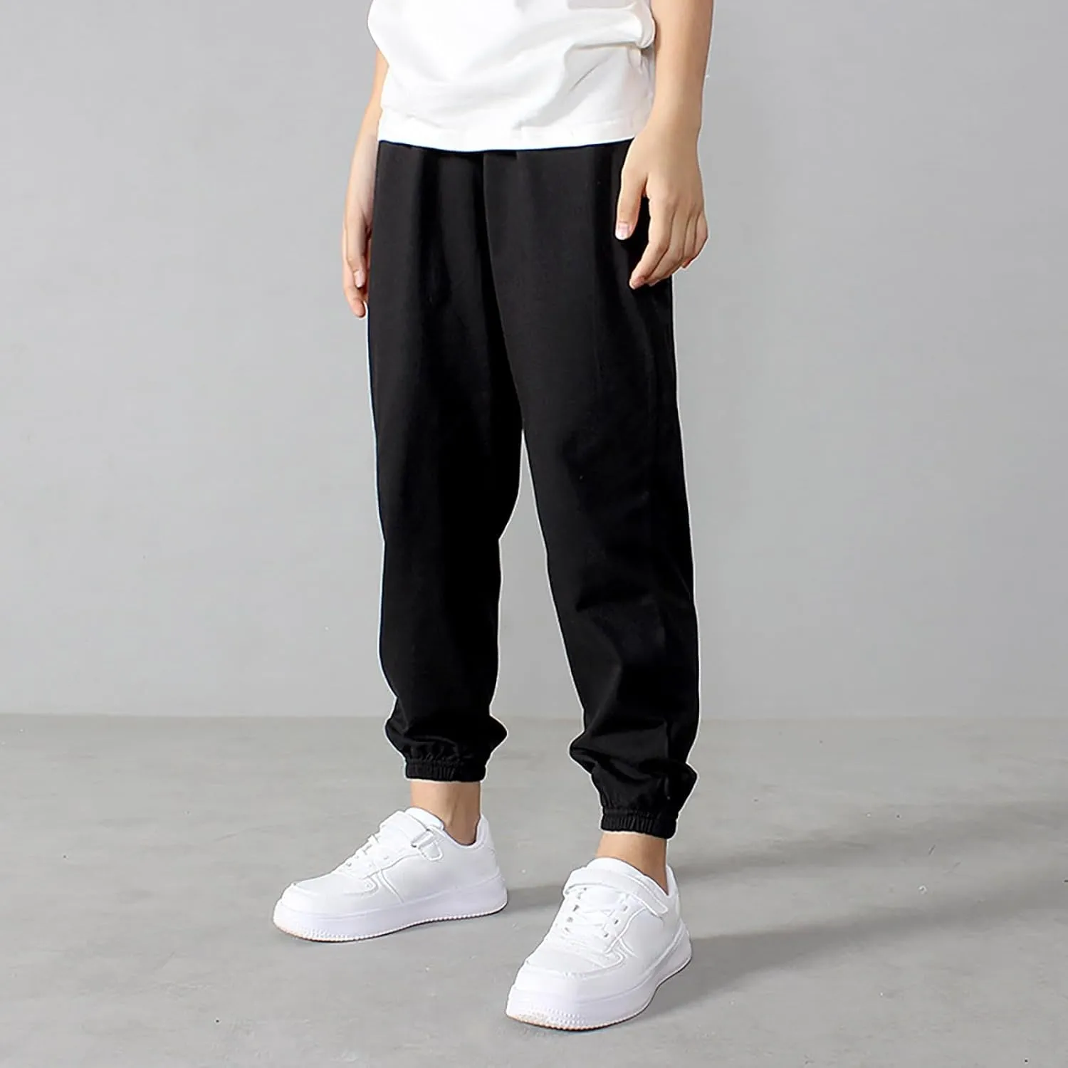 Boys Sweat Jogger Pants Solid Color Elastic Waist Casual Sweatpants Sport Active Trousers Basic Workout Tracksuit