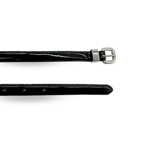 CARRIE - Womens Black Patent Skinny Leather Belt with Silver Buckle