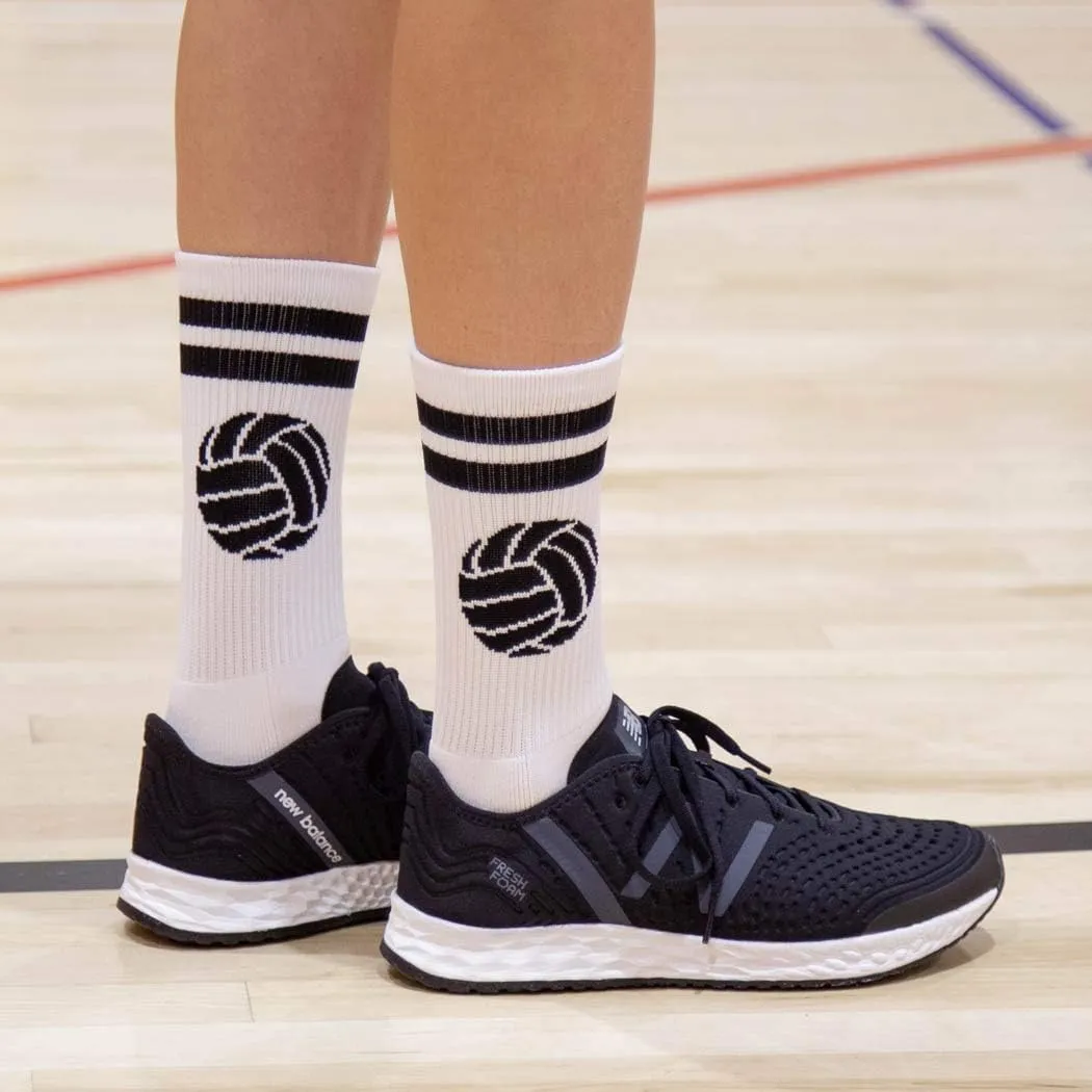 ChalkTalkSPORTS Volleyball Performance Crew Socks - Classic Ball - Youth & Adult - Multiple Colors - Volleyball Mid-Calf Sock