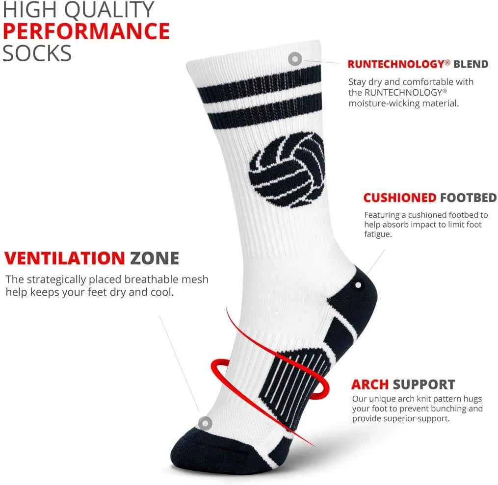 ChalkTalkSPORTS Volleyball Performance Crew Socks - Classic Ball - Youth & Adult - Multiple Colors - Volleyball Mid-Calf Sock