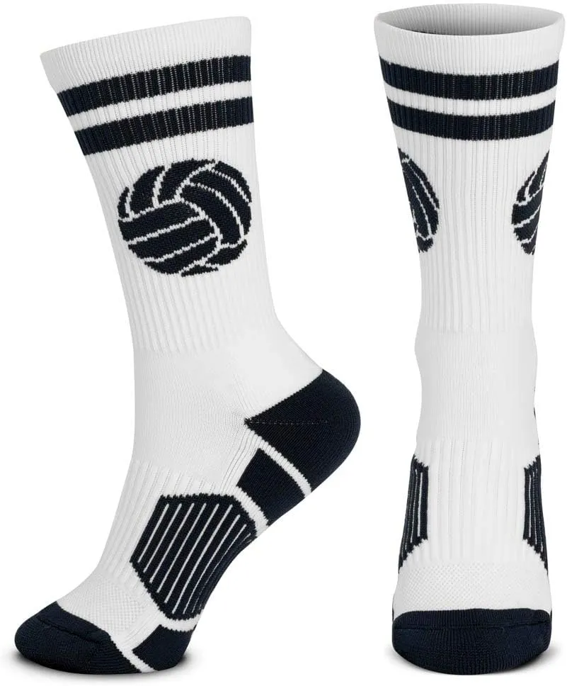 ChalkTalkSPORTS Volleyball Performance Crew Socks - Classic Ball - Youth & Adult - Multiple Colors - Volleyball Mid-Calf Sock