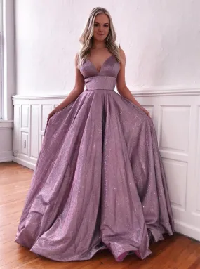 Chic A-line Spaghetti Straps Sexy Prom Dresses Sparkly Long Evening Dress