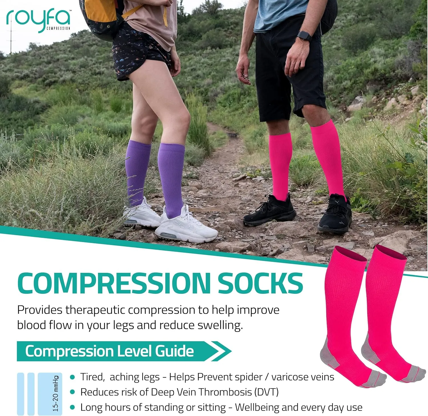 compression socks for Women and Men, 15-20 mmHg support Sock for All-Day Wear, Sports Performance circulation compression sock - Great For Running, active, sport, athletic. (Small, Pink)