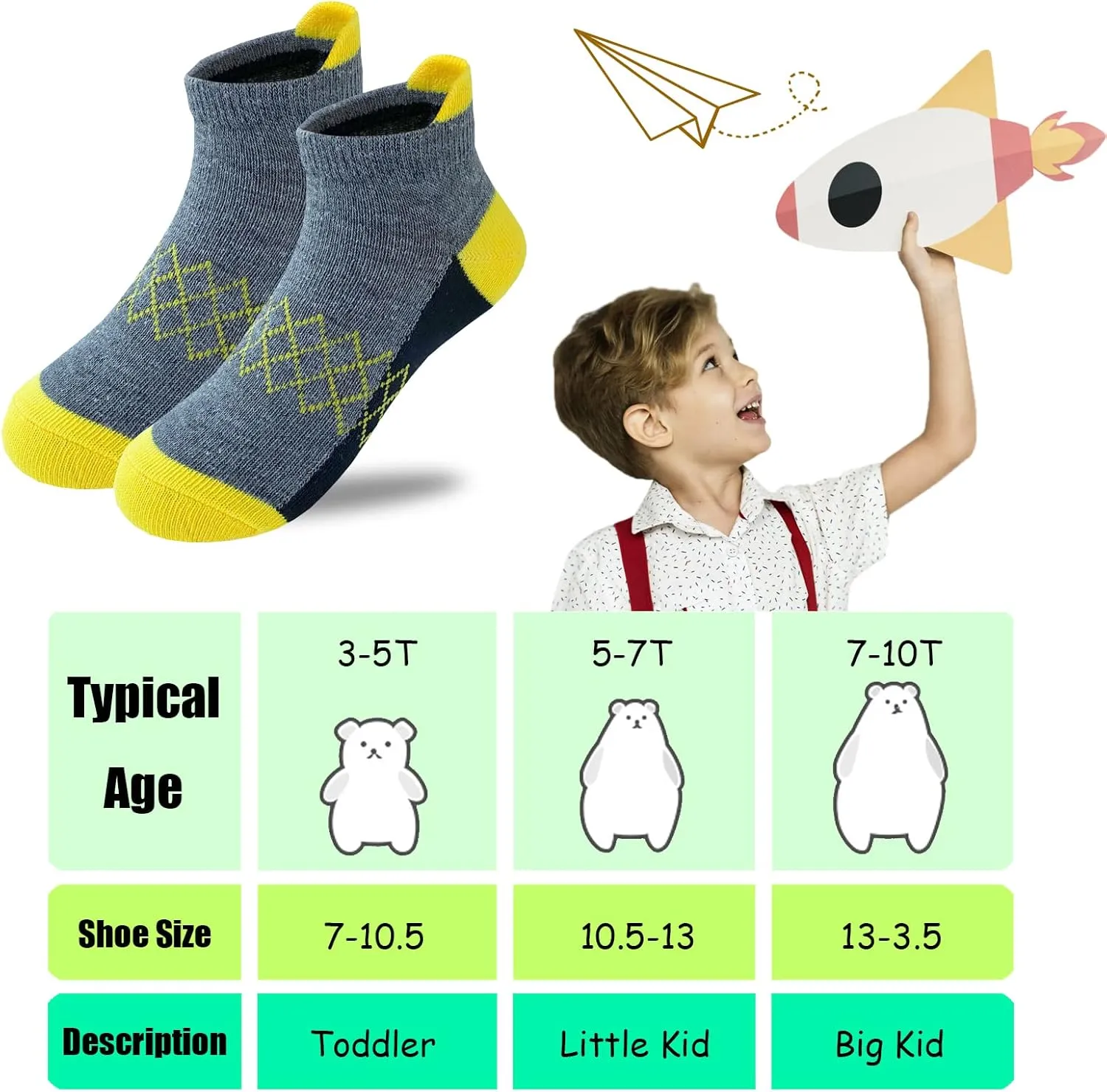 JAMEGIO 12 Pairs Boys Sock kids Half Cushion Low Cut socks Sport Ankle Athletic Sock for Little Big Kids Size Age 3-14 Years