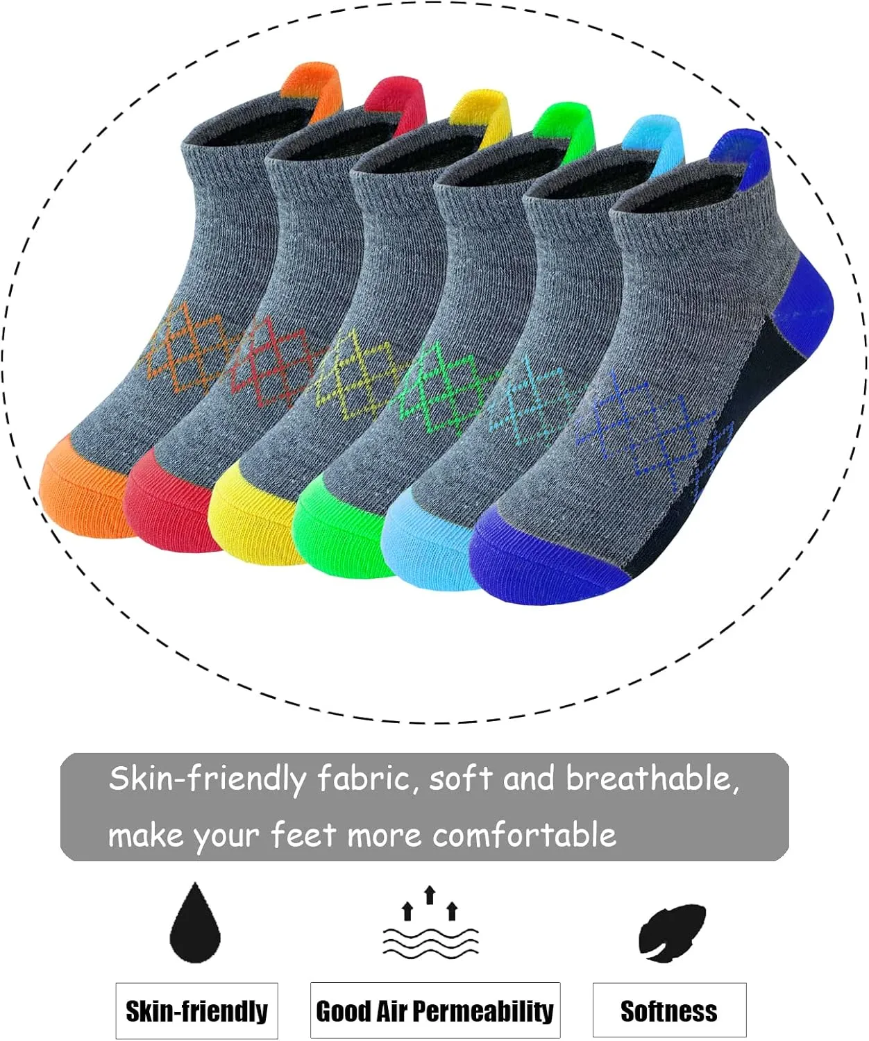 JAMEGIO 12 Pairs Boys Sock kids Half Cushion Low Cut socks Sport Ankle Athletic Sock for Little Big Kids Size Age 3-14 Years