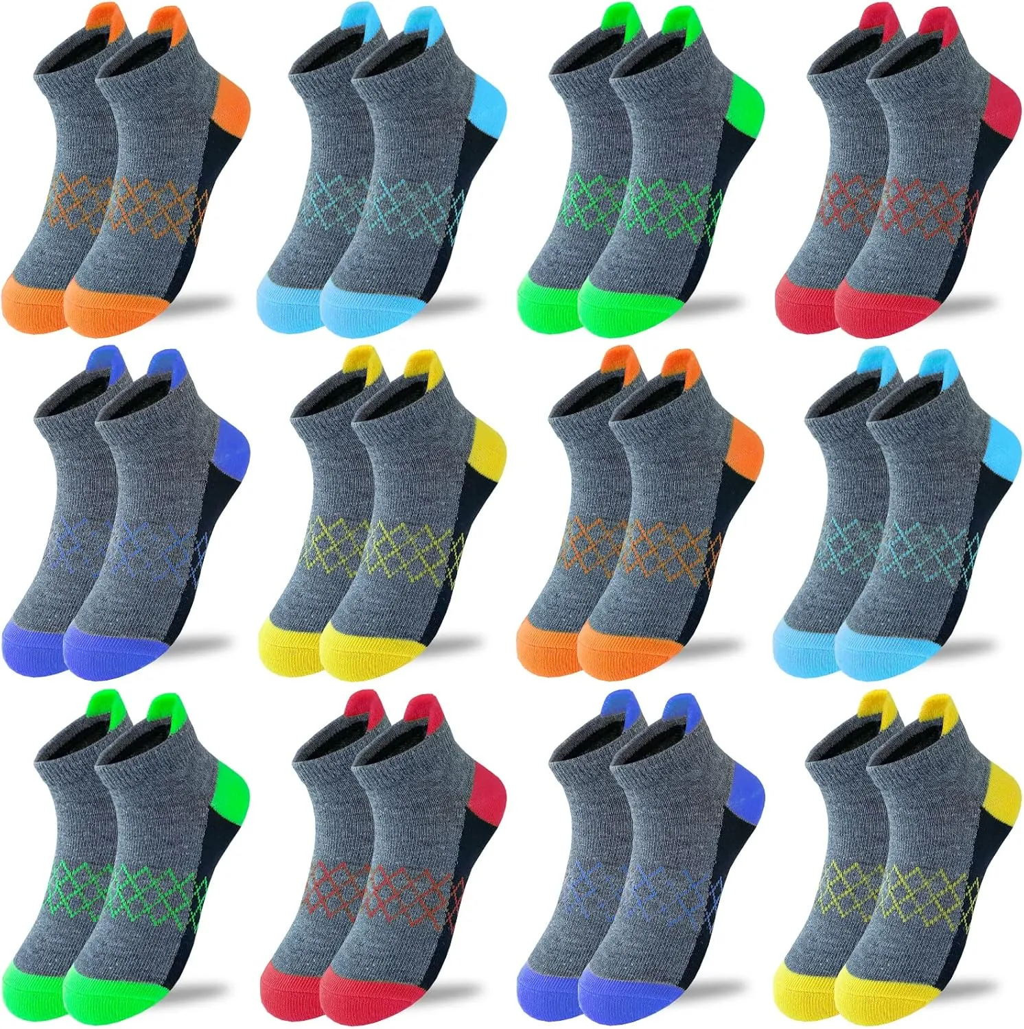 JAMEGIO 12 Pairs Boys Sock kids Half Cushion Low Cut socks Sport Ankle Athletic Sock for Little Big Kids Size Age 3-14 Years