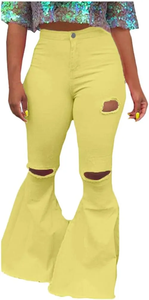 Jeans for Women 2023 Fashion Hole Zipper Wide Leg Pants Boot Cut Pant Jeans Trousers Stretch with Pockets