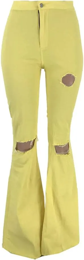 Jeans for Women 2023 Fashion Hole Zipper Wide Leg Pants Boot Cut Pant Jeans Trousers Stretch with Pockets