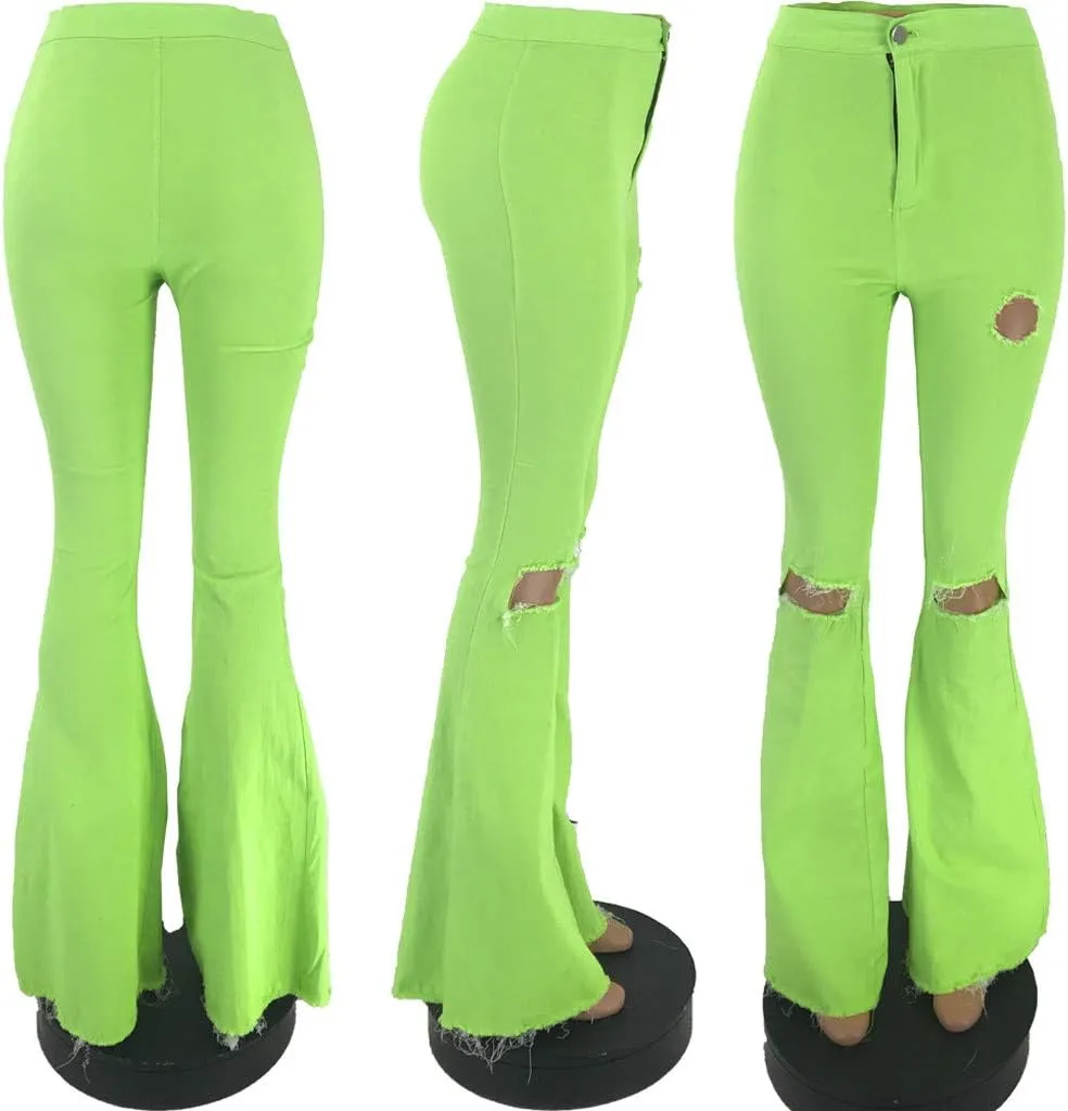 Jeans for Women 2023 Fashion Hole Zipper Wide Leg Pants Boot Cut Pant Jeans Trousers Stretch with Pockets