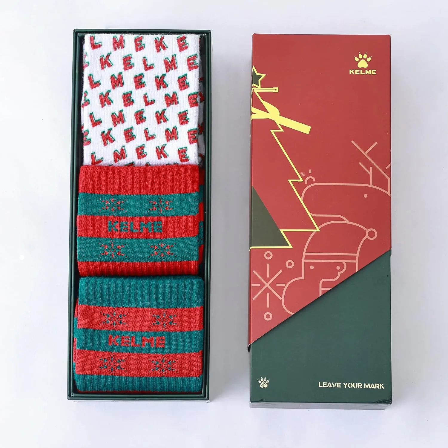KELME Christmas Edition Sports Socks 3 Pairs Crew Socks Sports Warm Socks for Holiday Gift