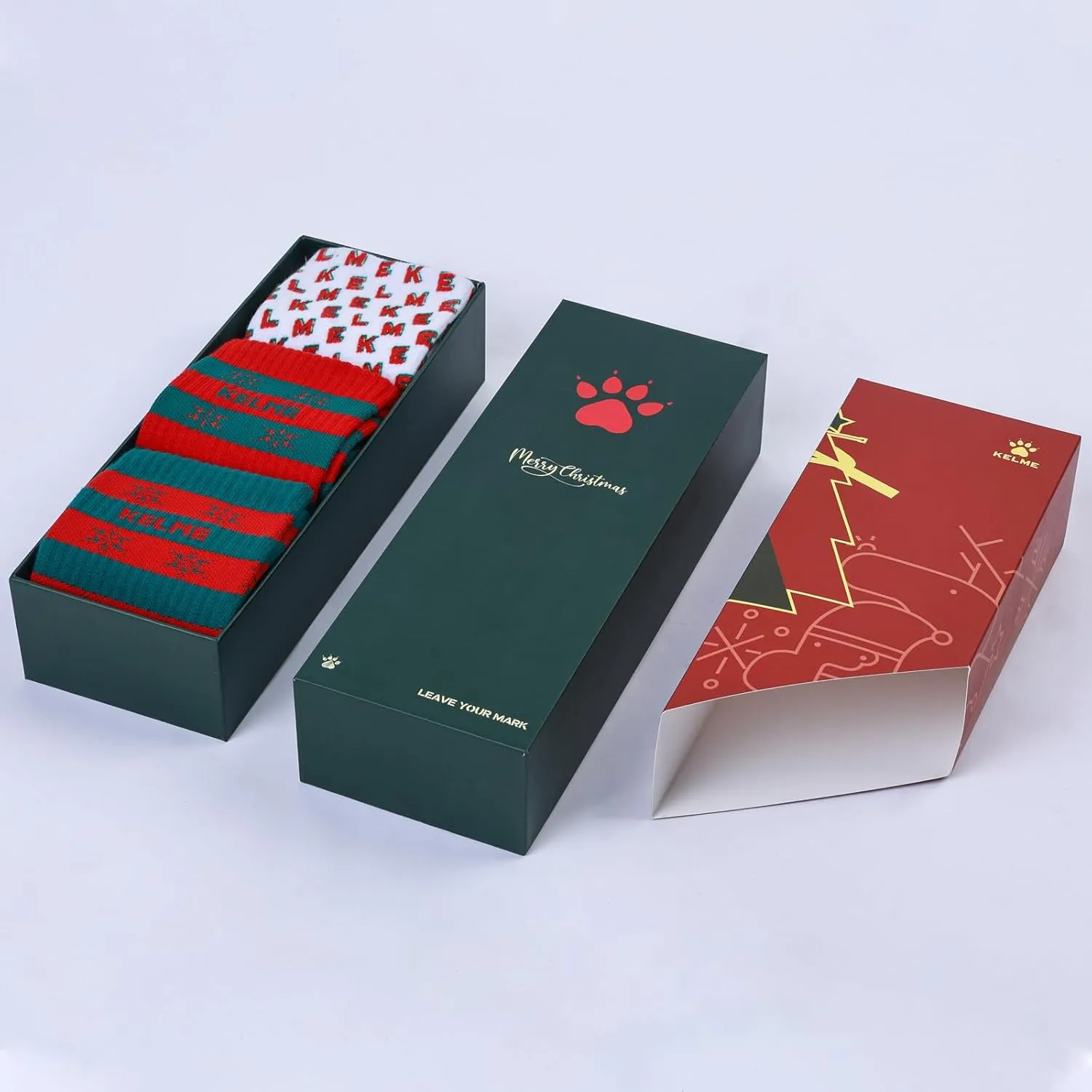 KELME Christmas Edition Sports Socks 3 Pairs Crew Socks Sports Warm Socks for Holiday Gift