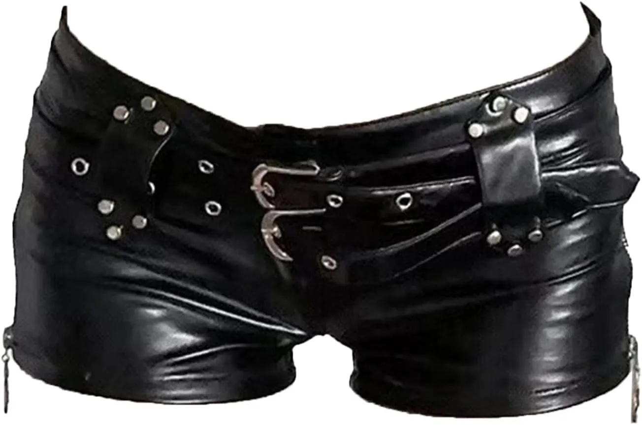 Linjinx Women's Faux Leather Low Waist Skinny Shorts Wide Straight Leg Mini Shorts for Casual Club