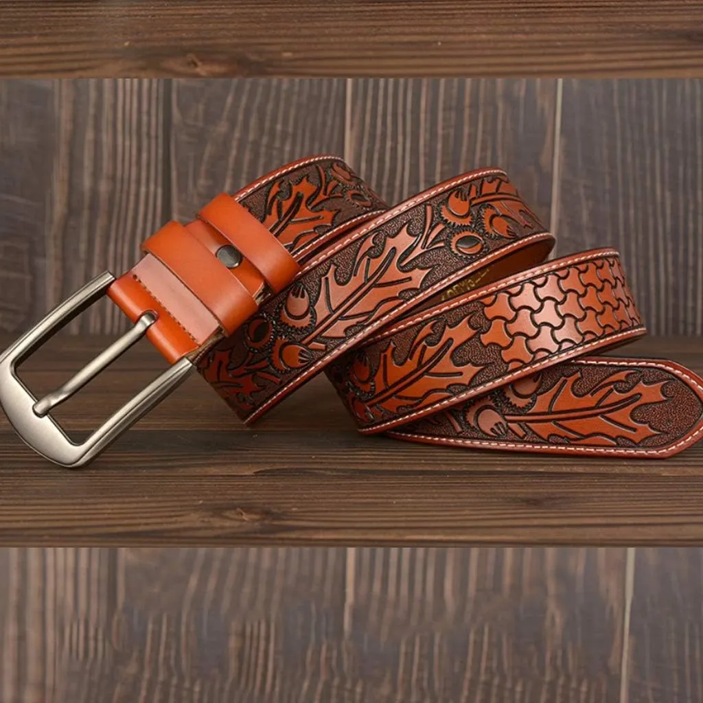 Male Belt for Mens Cow Genuine Leather Belts Print Pattern Strap Fashion New Jeans Pin Buckle