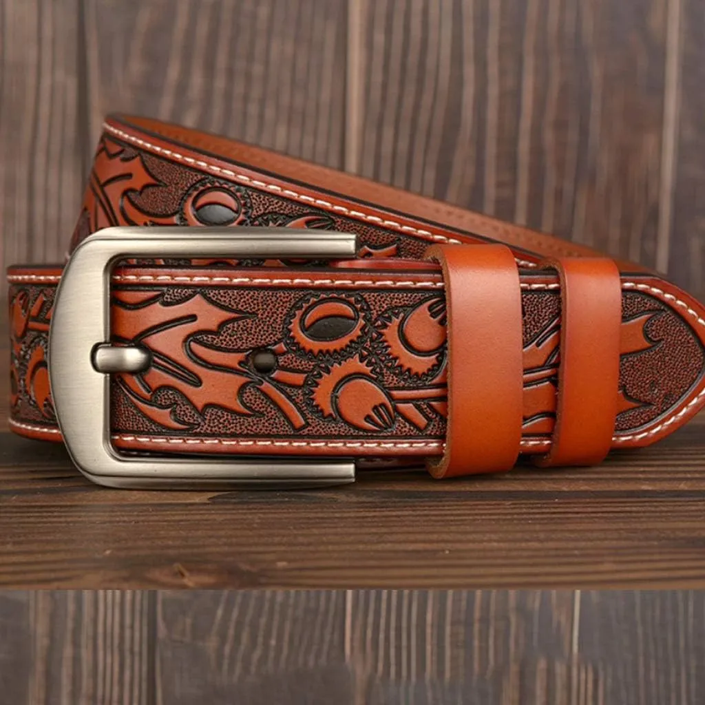 Male Belt for Mens Cow Genuine Leather Belts Print Pattern Strap Fashion New Jeans Pin Buckle