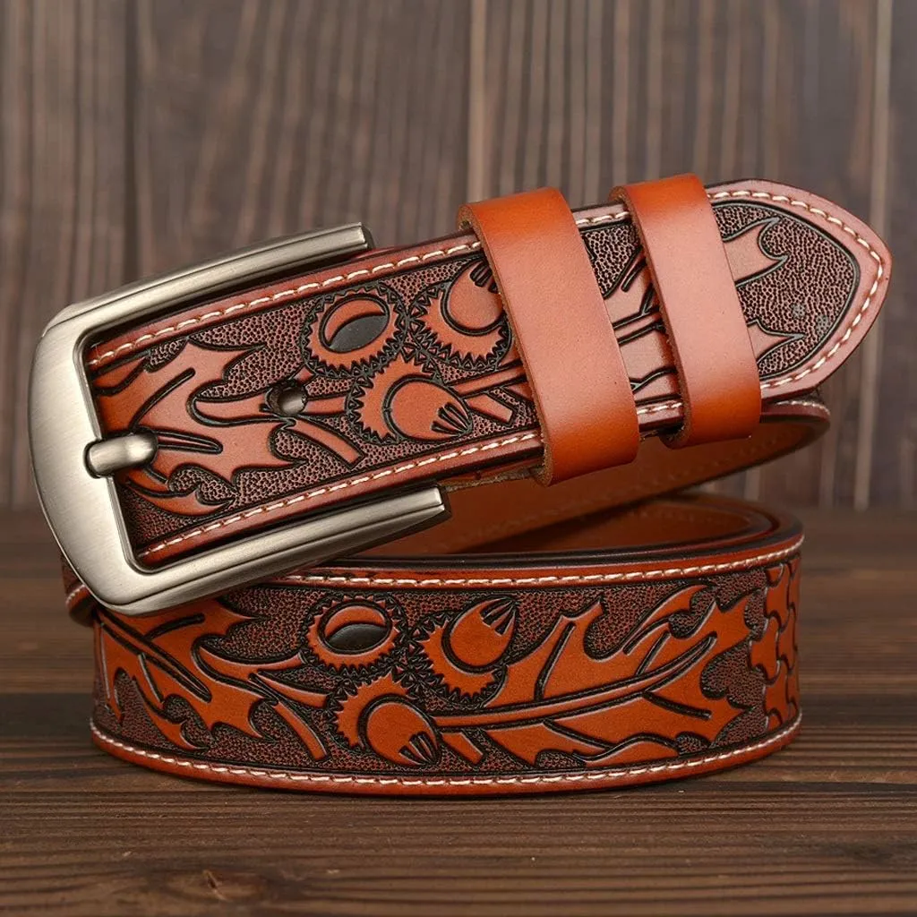 Male Belt for Mens Cow Genuine Leather Belts Print Pattern Strap Fashion New Jeans Pin Buckle
