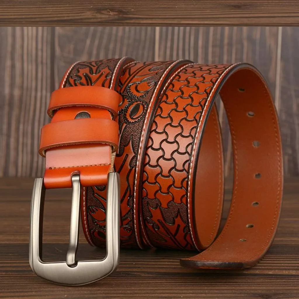 Male Belt for Mens Cow Genuine Leather Belts Print Pattern Strap Fashion New Jeans Pin Buckle
