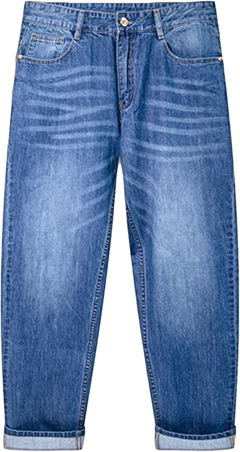 Men's Loose Straight Fit Jean Regular Fit Classic Relaxed Denim Pants Casual Solid Color Washed Jean Trousers