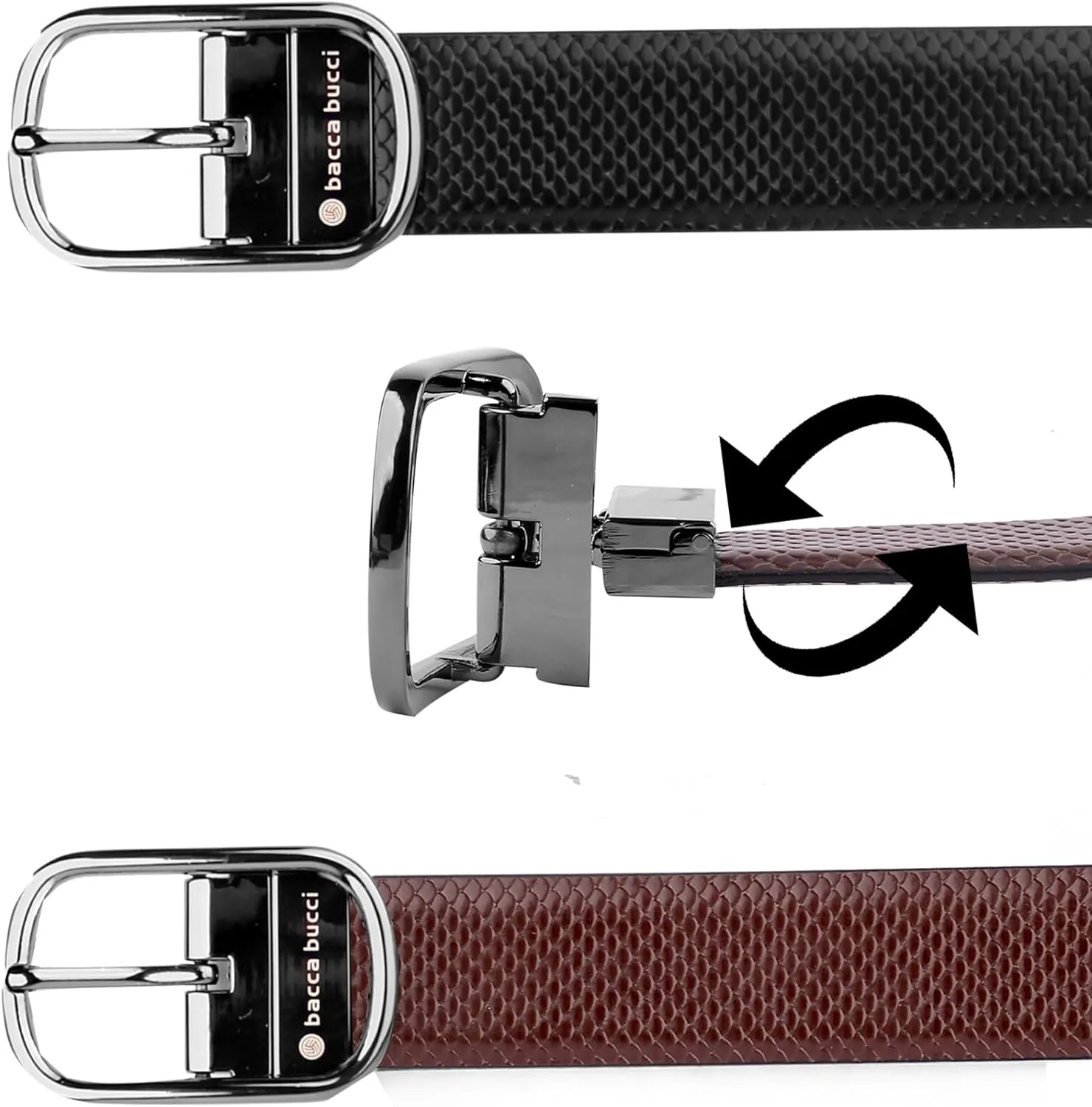 Men's Reversible Classic Dress Belt Italian Top Grain Genuine Leather With Rotating Metal Buckle