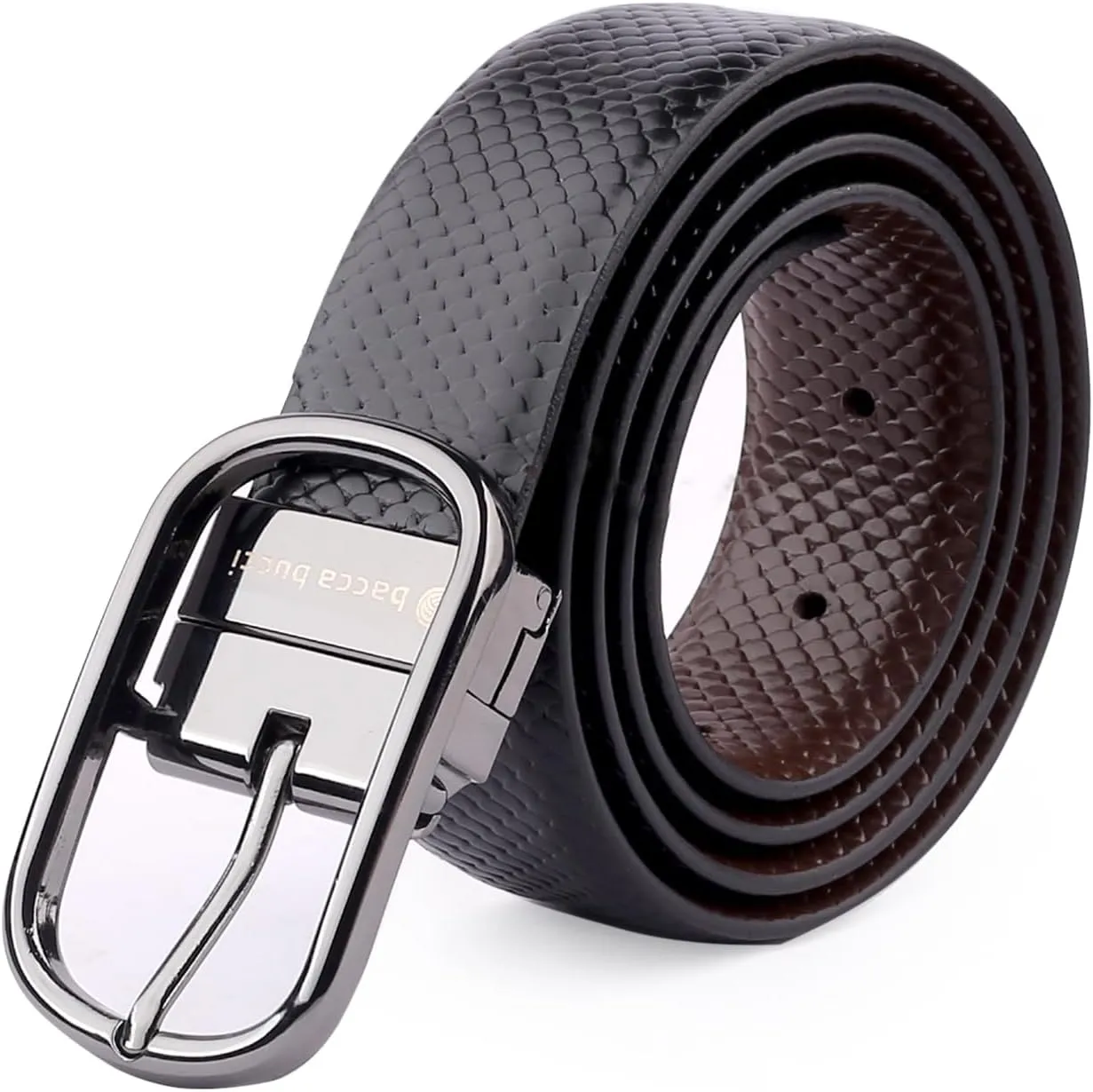 Men's Reversible Classic Dress Belt Italian Top Grain Genuine Leather With Rotating Metal Buckle