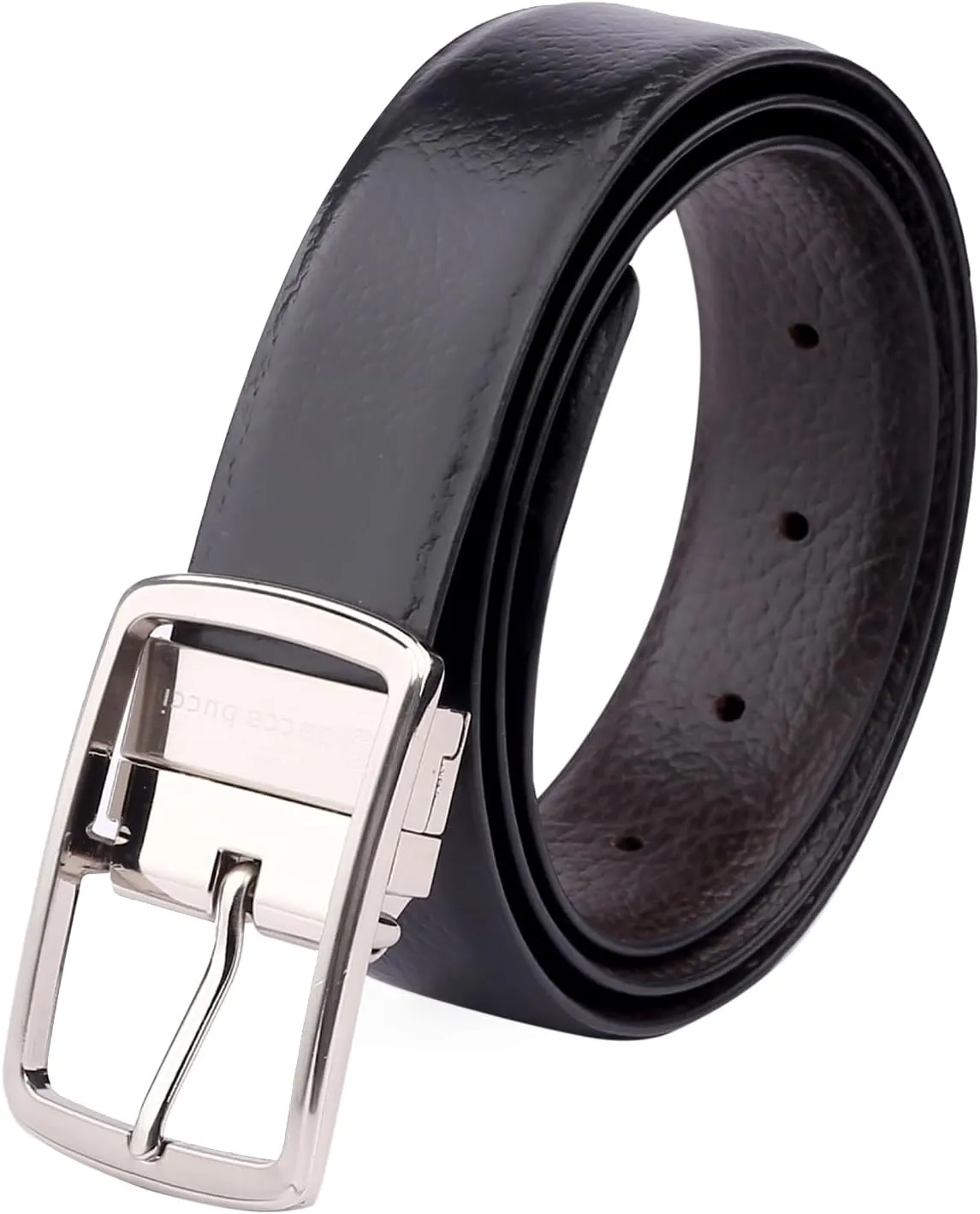 Men's Reversible Classic Dress Belt Italian Top Grain Genuine Leather With Rotating Metal Buckle