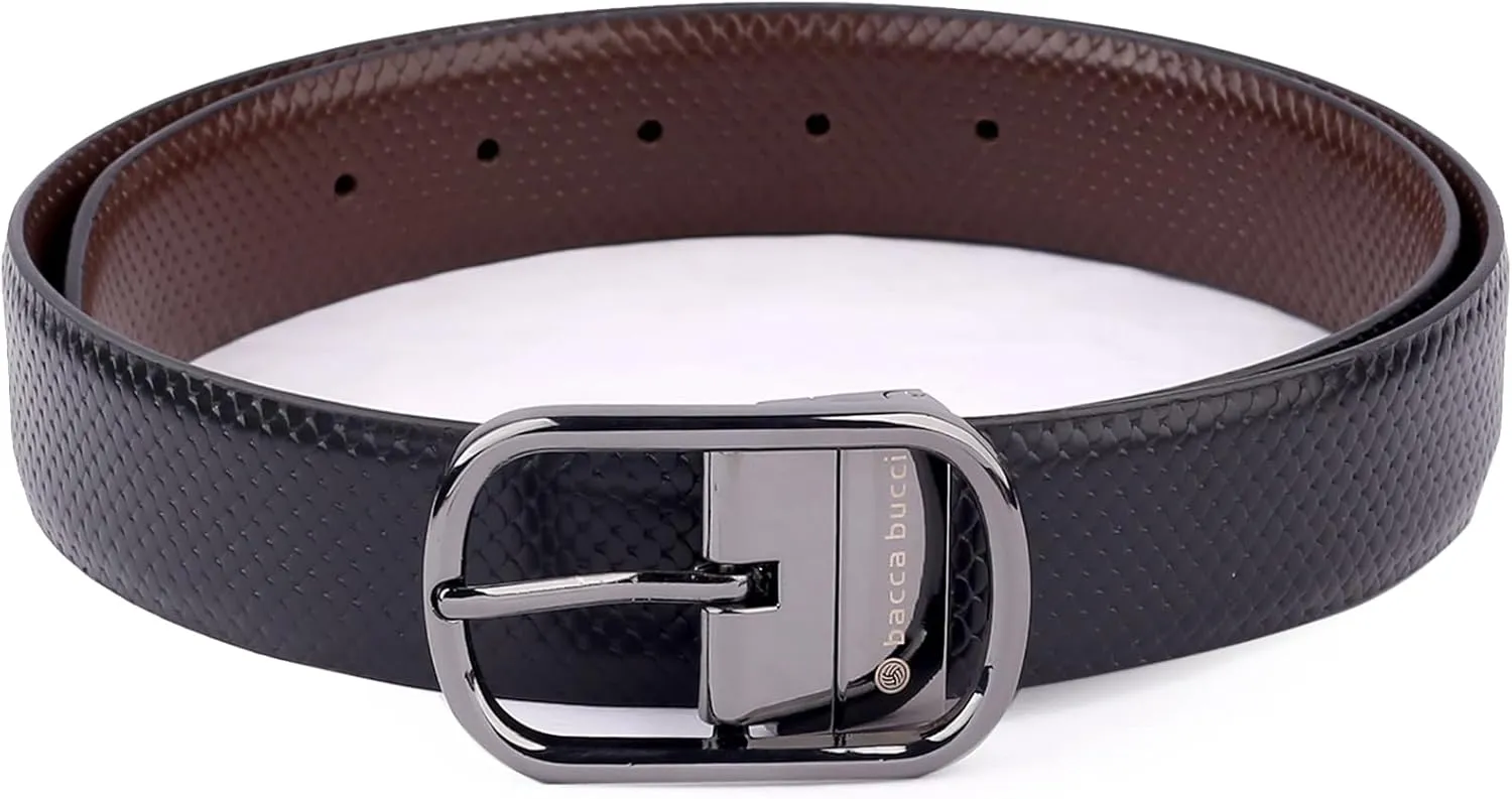 Men's Reversible Classic Dress Belt Italian Top Grain Genuine Leather With Rotating Metal Buckle