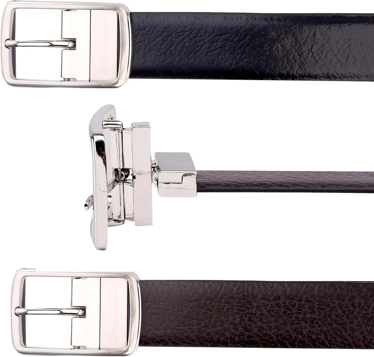 Men's Reversible Classic Dress Belt Italian Top Grain Genuine Leather With Rotating Metal Buckle