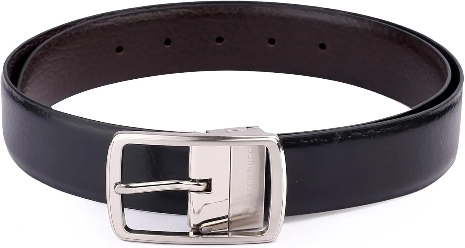 Men's Reversible Classic Dress Belt Italian Top Grain Genuine Leather With Rotating Metal Buckle