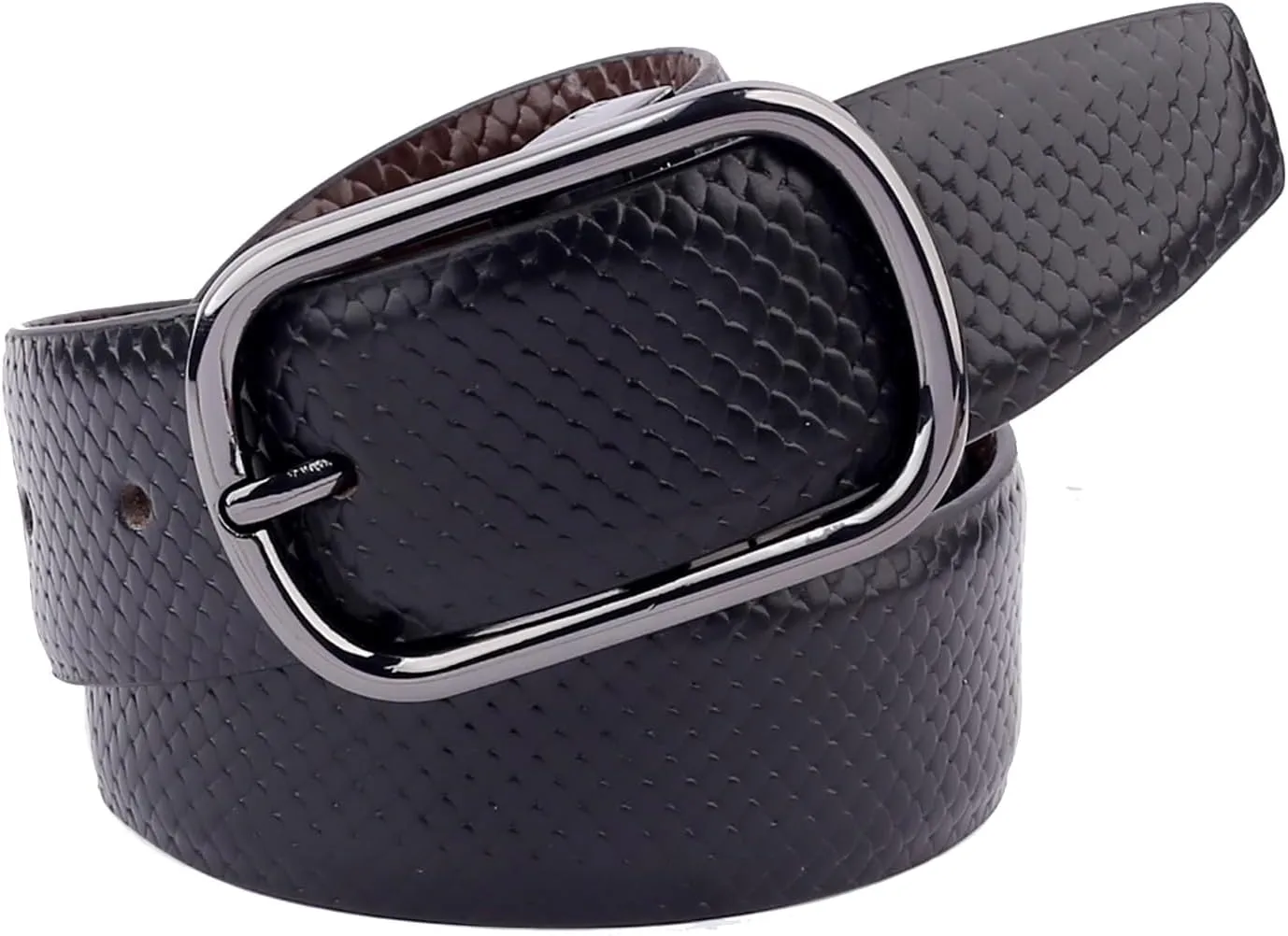 Men's Reversible Classic Dress Belt Italian Top Grain Genuine Leather With Rotating Metal Buckle