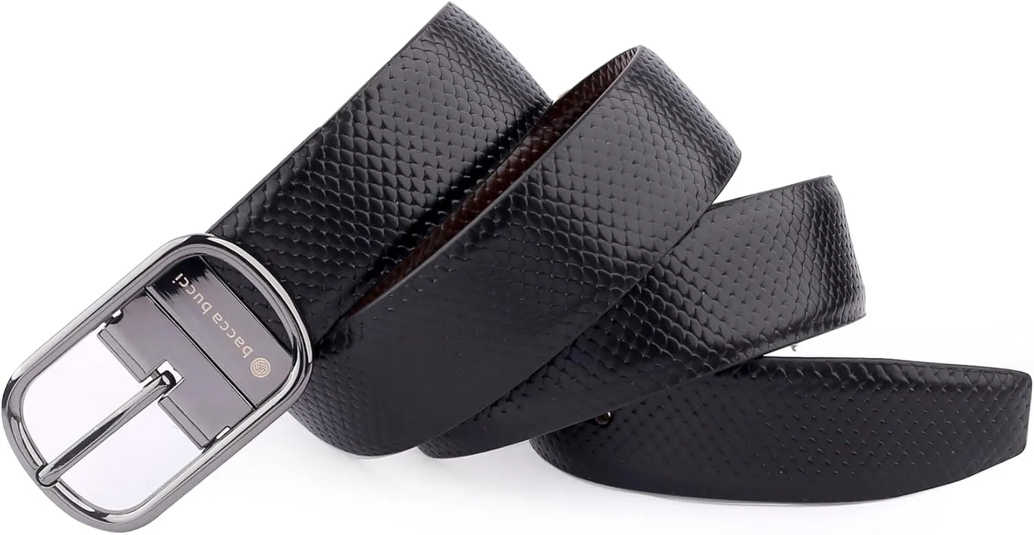 Men's Reversible Classic Dress Belt Italian Top Grain Genuine Leather With Rotating Metal Buckle