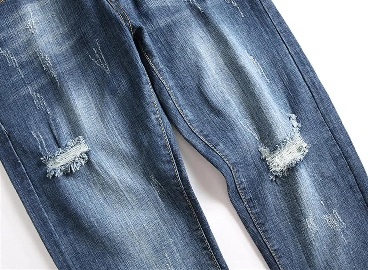 Men's Ripped Vintage Slim Fit Jeans Skinny Stretch Denim Pencil Pants Distressed Destroyed Hip Hop Biker Jean
