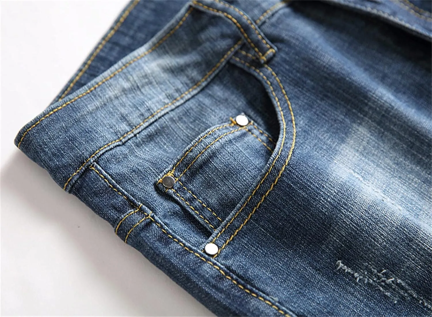 Men's Ripped Vintage Slim Fit Jeans Skinny Stretch Denim Pencil Pants Distressed Destroyed Hip Hop Biker Jean