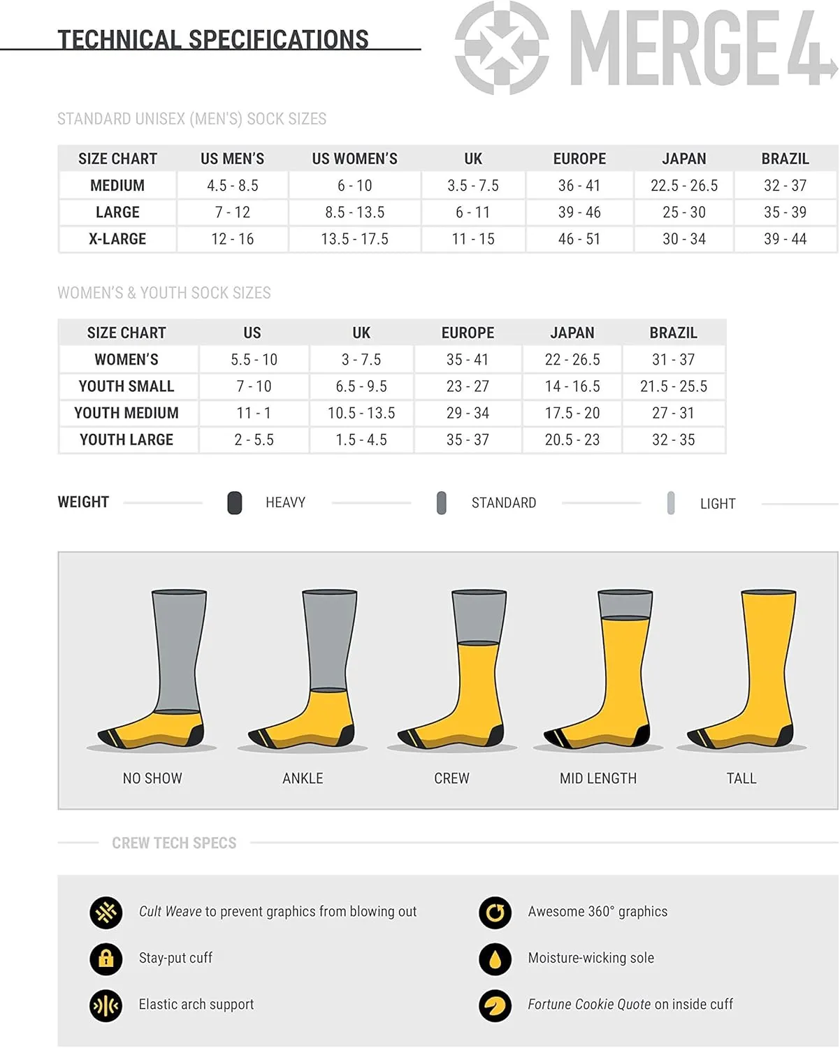 MERGE4 Sublime Joint Crew Socks for Men and Women With Padded Soles Elastic Arch Support Cushioned and Comfy