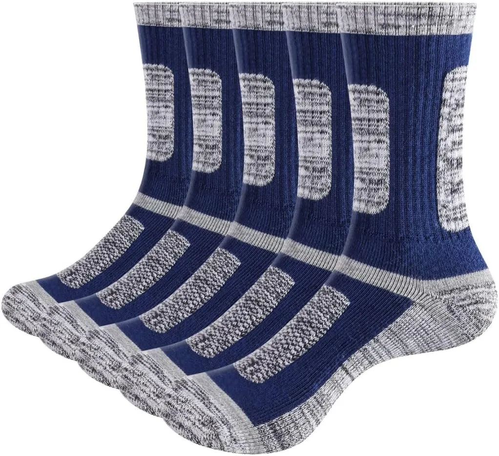 Moisture Wicking Casual Thick Cotton Socks Work Socks For Men, Anti-Odor Outdoor Hiking Athletic Cushioned Crew Socks