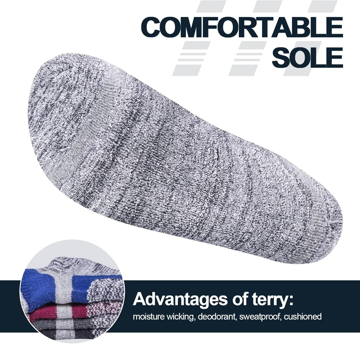 Moisture Wicking Casual Thick Cotton Socks Work Socks For Men, Anti-Odor Outdoor Hiking Athletic Cushioned Crew Socks