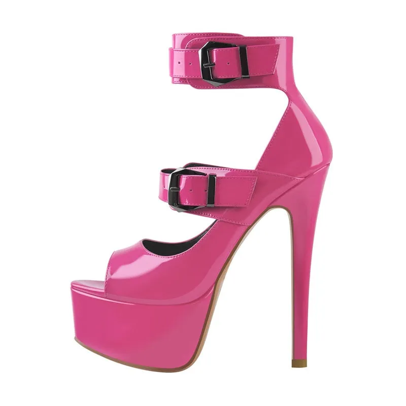 Peep Toe Platform Buckle Belts Thin Heel Sandals