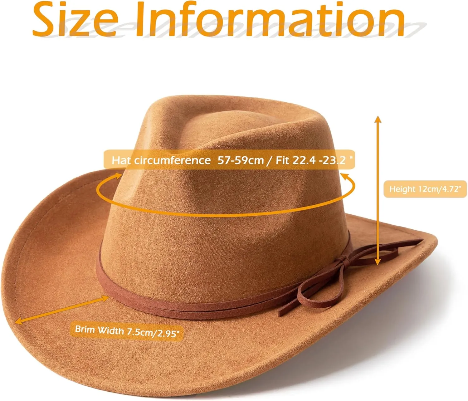 Suede Cowboy Hat for Women and Men Classic Western Cowboy Hats with Wide Brim