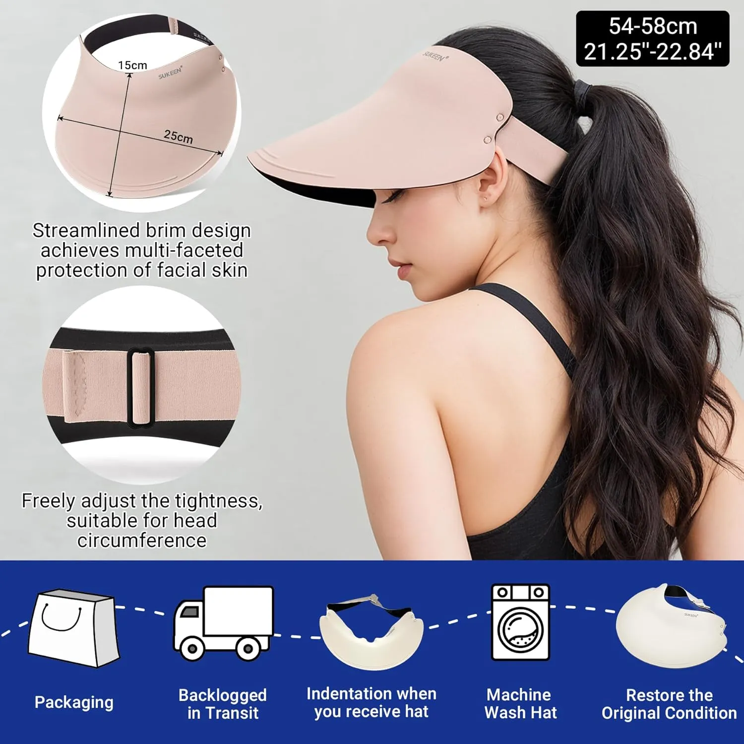 Sukeen Wide Brim Sun Visor Hat for Women Men,UPF50  Seamless Sun Hats Foldable Ponytail Beach Hats for Daily Outdoor Sport