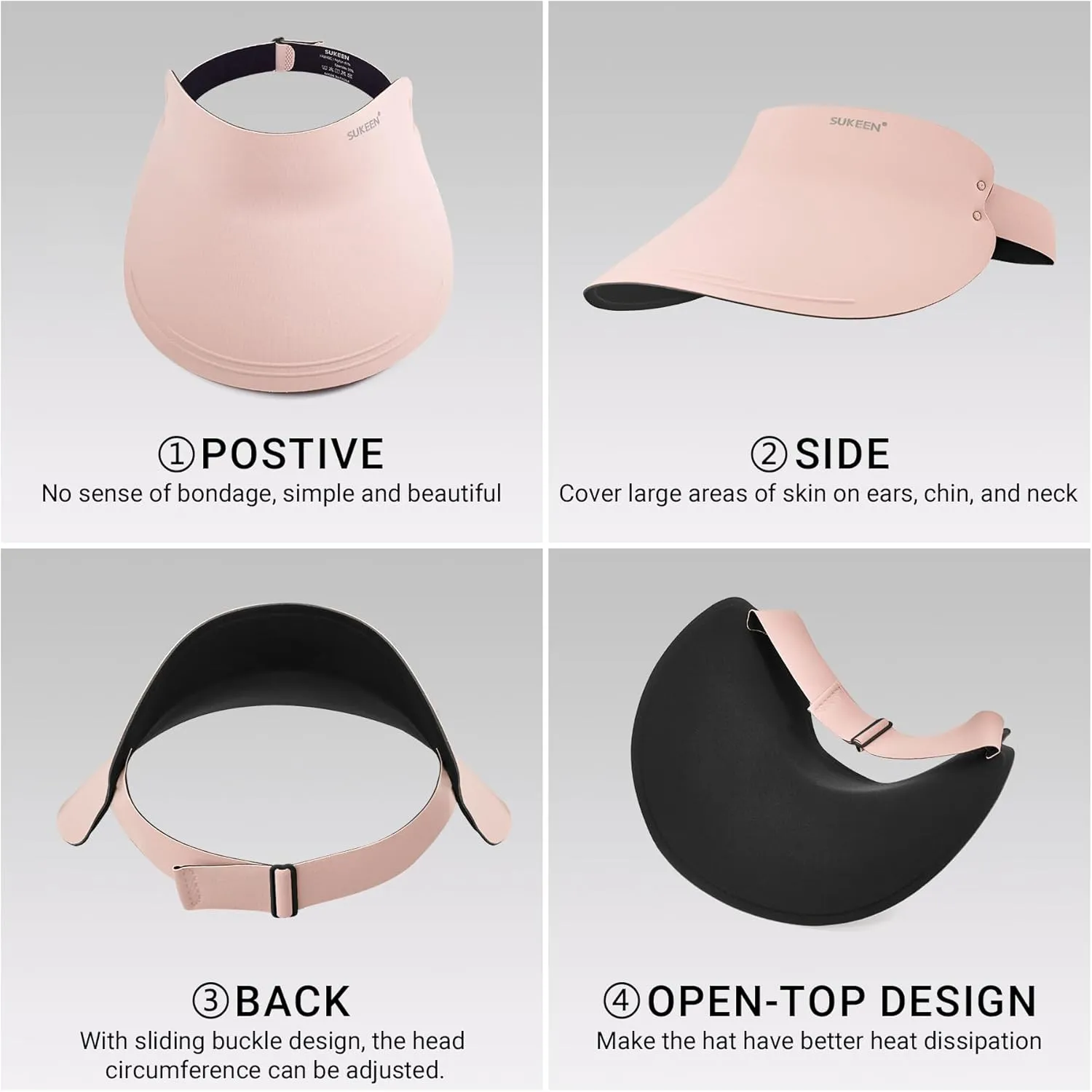 Sukeen Wide Brim Sun Visor Hat for Women Men,UPF50  Seamless Sun Hats Foldable Ponytail Beach Hats for Daily Outdoor Sport