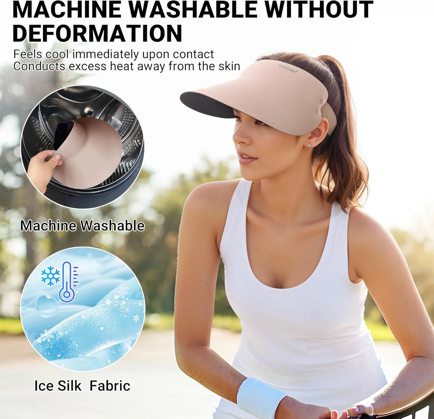 Sukeen Wide Brim Sun Visor Hat for Women Men,UPF50  Seamless Sun Hats Foldable Ponytail Beach Hats for Daily Outdoor Sport