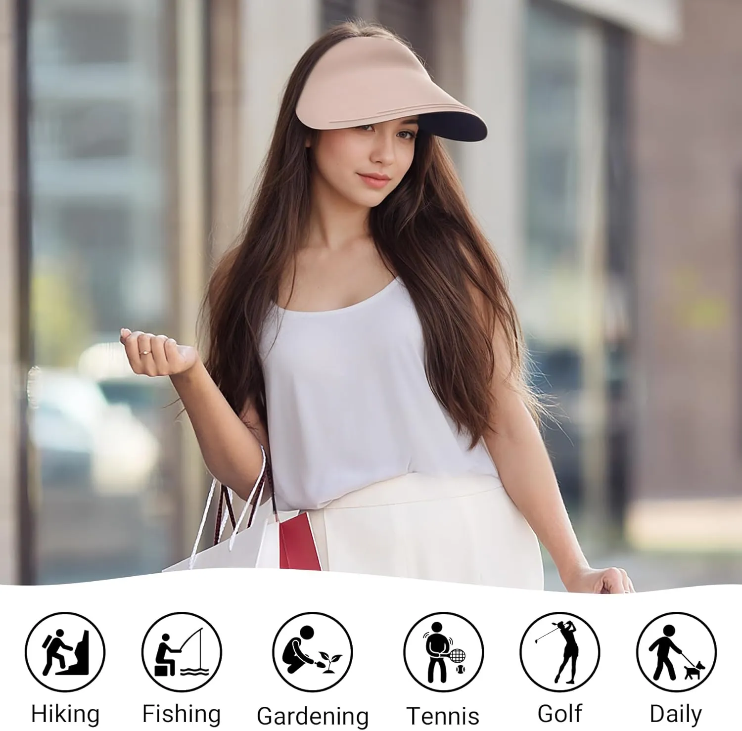 Sukeen Wide Brim Sun Visor Hat for Women Men,UPF50  Seamless Sun Hats Foldable Ponytail Beach Hats for Daily Outdoor Sport