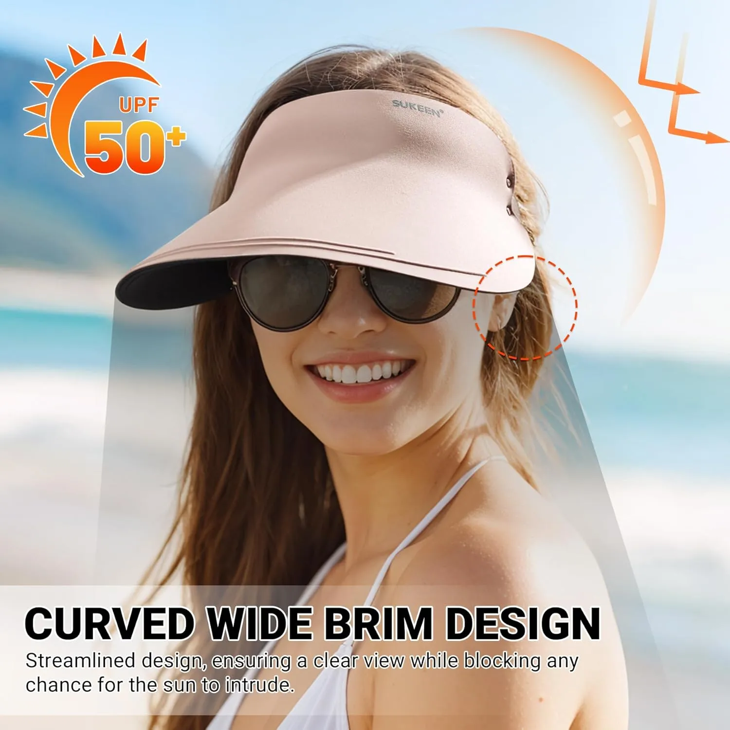 Sukeen Wide Brim Sun Visor Hat for Women Men,UPF50  Seamless Sun Hats Foldable Ponytail Beach Hats for Daily Outdoor Sport